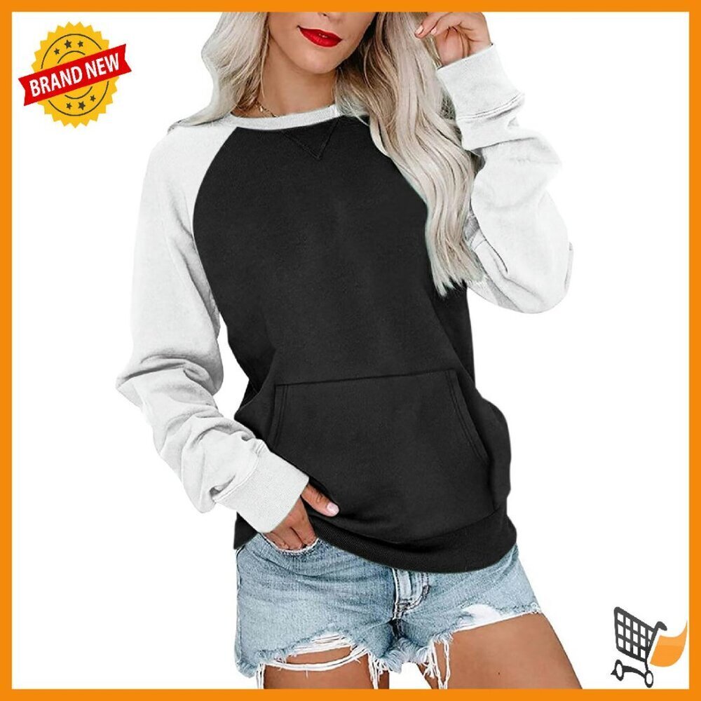 Women's Long Sleeve Crewneck Sweatshirt with Pocket Lightweight Pullover